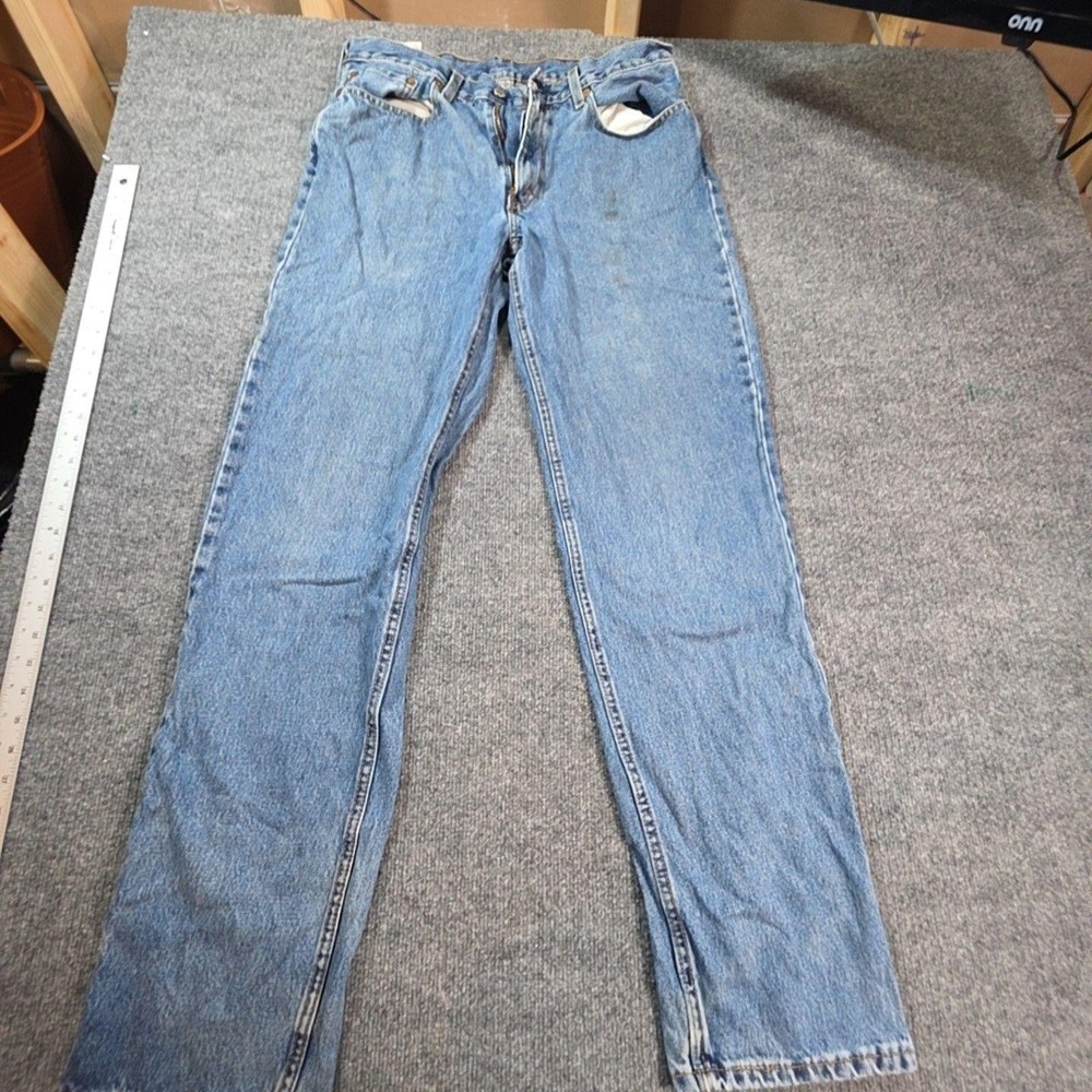 Levis 550 Jeans Mens 33x34 Blue Medium Wash Relaxed Tapered Distressed Denim